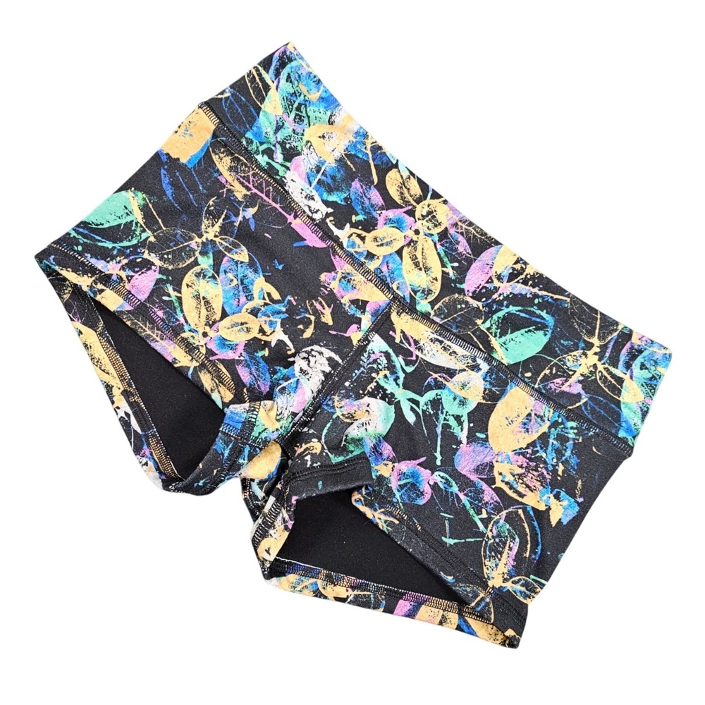 FLEO Athletic Shorts Small Multicolor Abstract Tropical Leaf Print Gym CrossFit